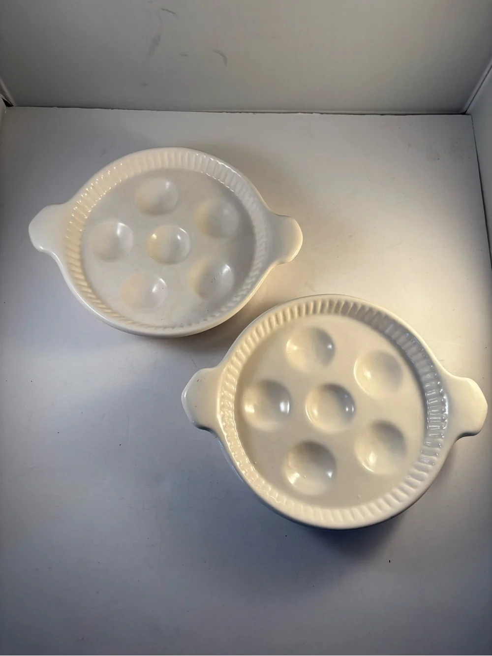 Lot Of 2 Ceramic Plates 6.25” For Escargot Mushrooms Eggs Cream USA